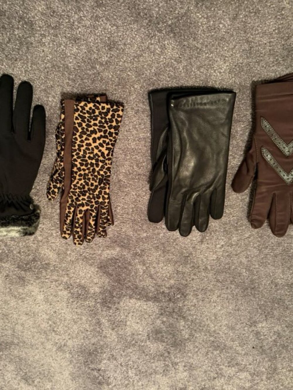 Women's Winter Gloves Lot of 4 | Genuine Leather, Faux Fur, Leopard Print |